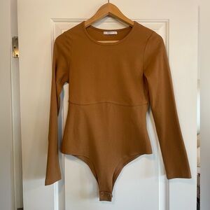 Ribbed bodysuit with corset detail (size: L, brown)